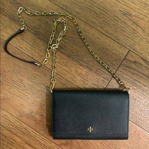 Tory Burch Robinson Black Crossbody Bag Gold Chain